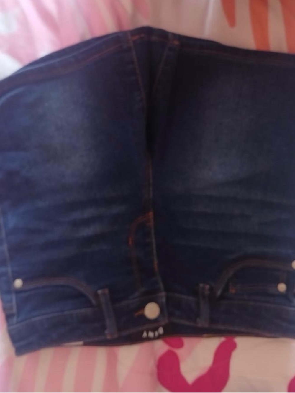 DKNY Dark Blue Denim Jean Shorts with Contrast Stitching